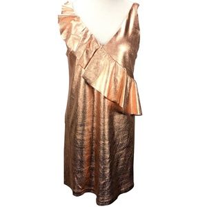 Zara ROSEGOLD METALLIC RUFFLE DRESS